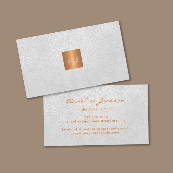 Elegant luxury white leather copper gold monogram