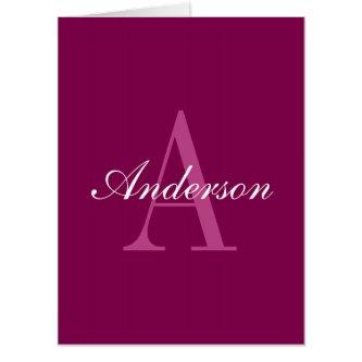 Elegant Magenta Red, Pink & White Name & Monogram Card