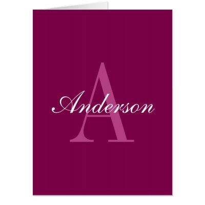 Elegant Magenta Red, Pink & White Name & Monogram Card
