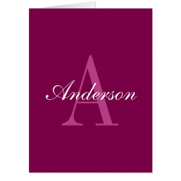 Elegant Magenta Red, Pink & White Name & Monogram Card