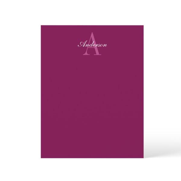 Elegant Magenta Red, Pink & White Name & Monogram Letterhead
