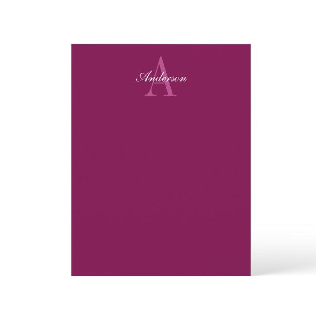 Elegant Magenta Red, Pink & White Name & Monogram Letterhead