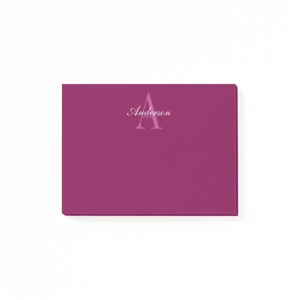 Elegant Magenta Red, Pink & White Name & Monogram Post-it Notes