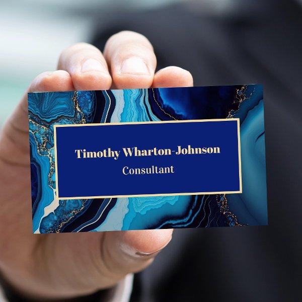 Elegant Marble Agate Dark Blue Gold Swirl