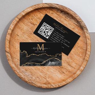 Elegant Marble Black Gold Photo QR Code Monogram