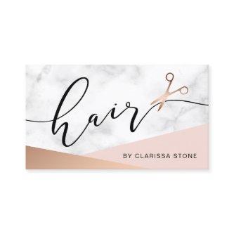 Elegant marble & rose gold scissors hairstylist  b
