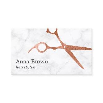Elegant marble & rose gold scissors hairstylist