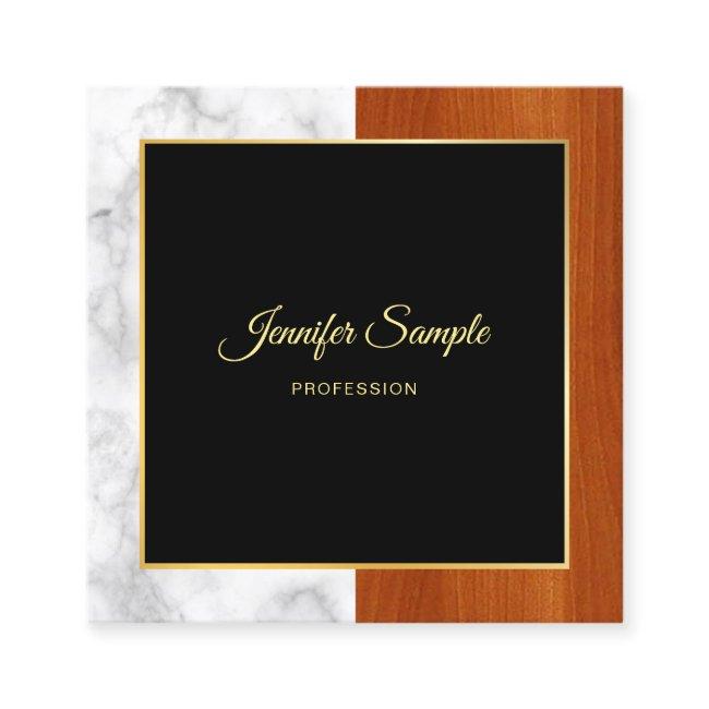 Elegant Marble Wood Gold Luxury Modern Plain Square