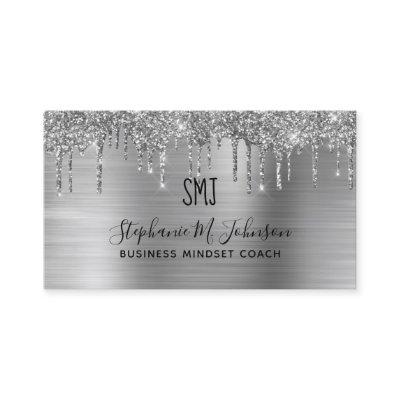 Elegant Metallic Silver Glitter Drip Monogram Logo