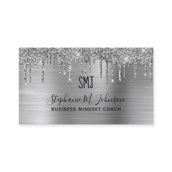 Elegant Metallic Silver Glitter Drip Monogram Logo