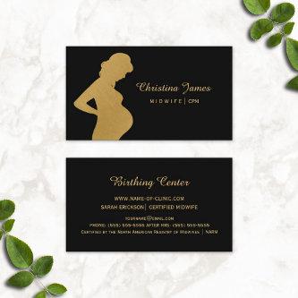 Elegant Midwife Black and Faux Gold Pregnant Woman