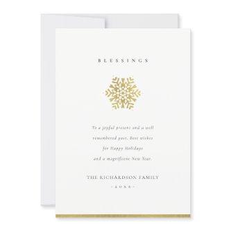 Elegant Minimal Chic Faux Gold Snowflake Blessings Holiday Card