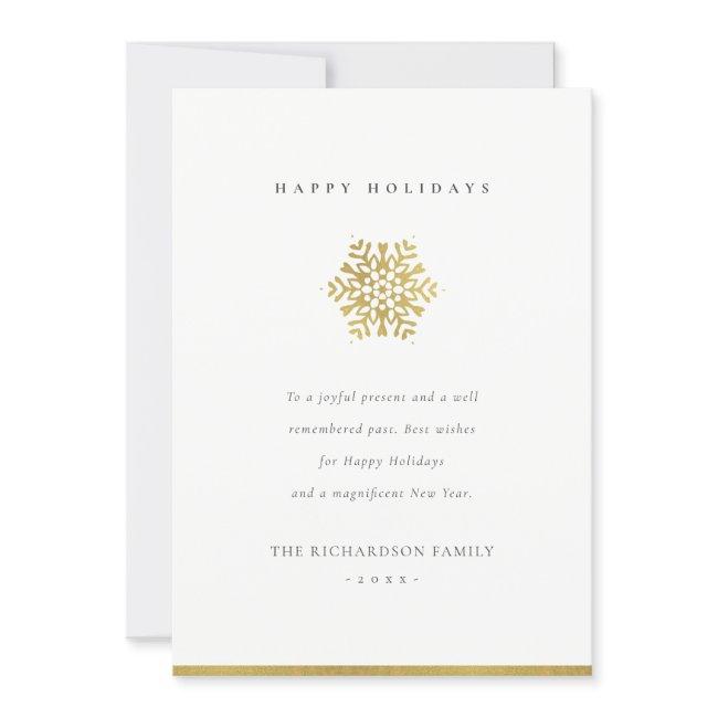 Elegant Minimal Faux Gold Snowflake Happy Holidays Holiday Card