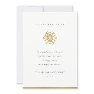 Elegant Minimal Faux Gold Snowflake Happy New Year Holiday Card