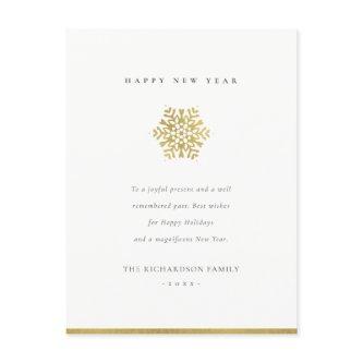 Elegant Minimal Faux Gold Snowflake Happy New Year Holiday Postcard