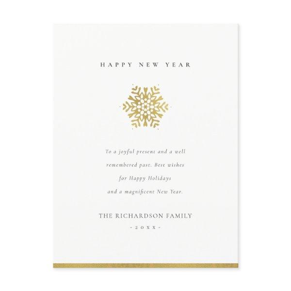 Elegant Minimal Faux Gold Snowflake Happy New Year Holiday Postcard