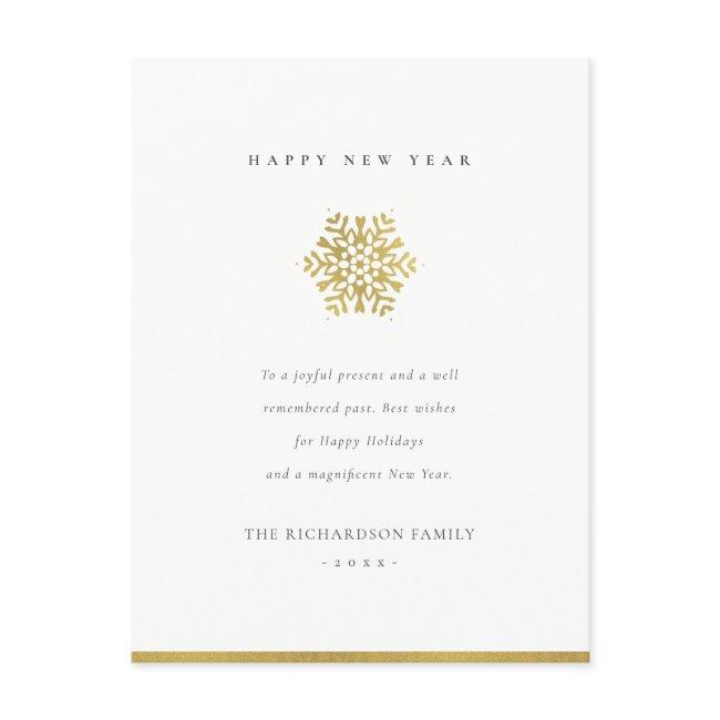Elegant Minimal Faux Gold Snowflake Happy New Year Holiday Postcard