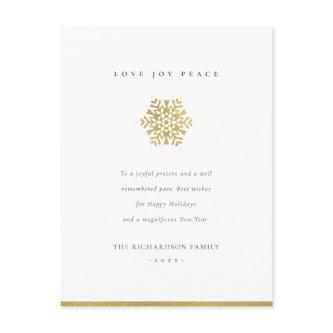 Elegant Minimal Faux Gold Snowflake Love Joy Peace Holiday Postcard