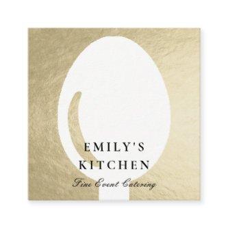 ELEGANT MINIMAL FAUX SILVER SPOON CHEF CATERING SQUARE