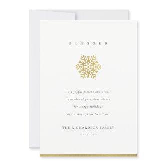 Elegant Minimal Formal Faux Gold Snowflake Blessed Holiday Card