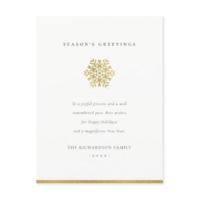 Elegant Minimal Gold Snowflake Season's Greetings Holiday Postcard