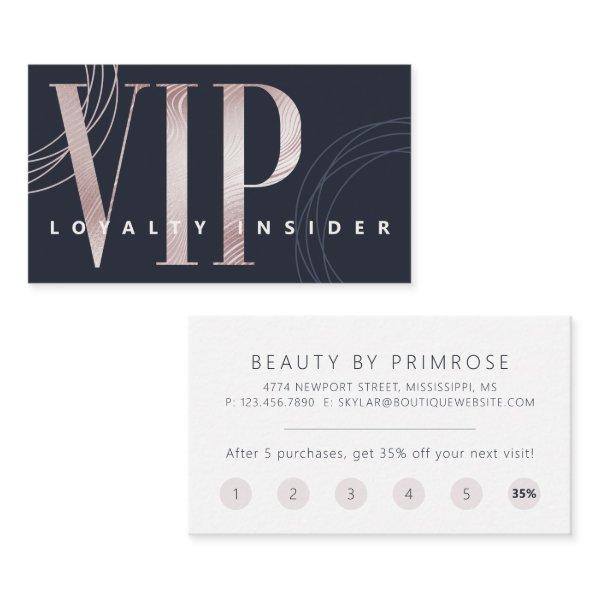 Elegant Minimal Luxury Navy Rose Gold Abstract VIP Loyalty Card
