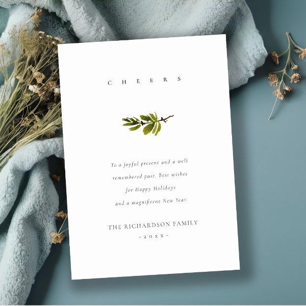 Elegant Minimal Pine Branch Christmas Cheers Holiday Card