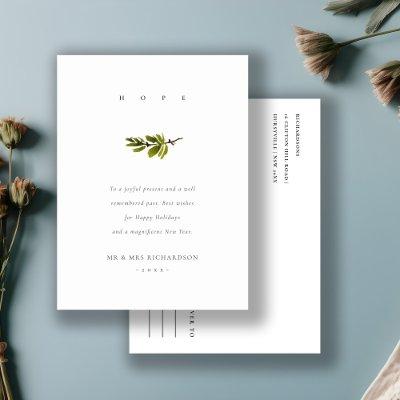 Elegant Minimal Pine Branch Christmas Hope Holiday Postcard
