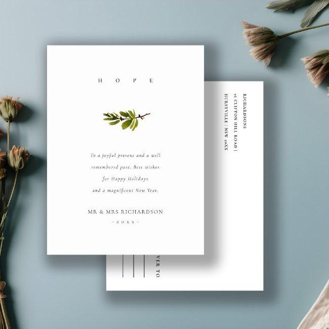 Elegant Minimal Pine Branch Christmas Hope Holiday Postcard