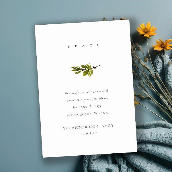Elegant Minimal Pine Branch Christmas Peace Holiday Card