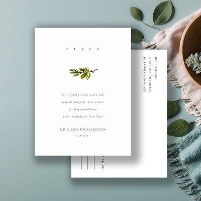 Elegant Minimal Pine Branch Christmas Peace Holiday Postcard