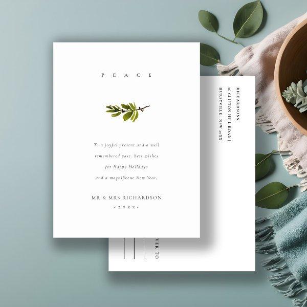 Elegant Minimal Pine Branch Christmas Peace Holiday Postcard