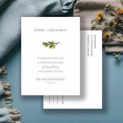 Elegant Minimal Pine Branch Merry Christmas Holiday Postcard