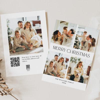 Elegant Minimalist Christmas 5 Photo QR code Holiday Card