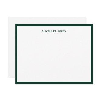 Elegant Minimalist Dark Green Name Border Flat Note Card