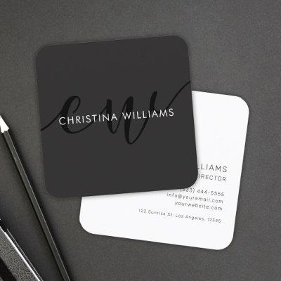 Elegant Minimalist Modern Monogram Black White Square