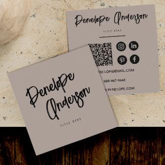 Elegant Minimalist Neutral QR Code Boho Modern    Square