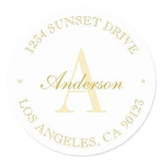 Elegant Minimalist White & Gold Monogram Classic Round Sticker