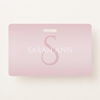 Elegant Modern Blush Pink Ombre Name & Monogram Badge