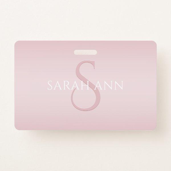 Elegant Modern Blush Pink Ombre Name & Monogram Badge