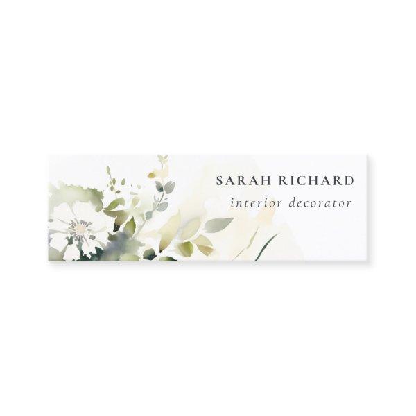 Elegant Modern Boho Abstract Green White Floral Mini