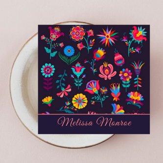 Elegant Modern Colorful Botanical Flowers Script  Square