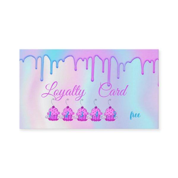 Elegant Modern Cupcakes Drips Colorful Holographic Loyalty Card