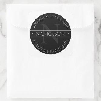 Elegant Modern Editable Monogram Black & White Square Sticker