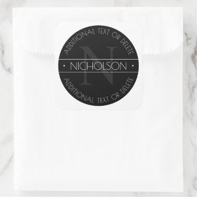 Elegant Modern Editable Monogram Black & White Square Sticker