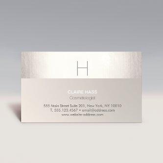 Elegant Modern Faux Silver Foil and Taupe Monogram