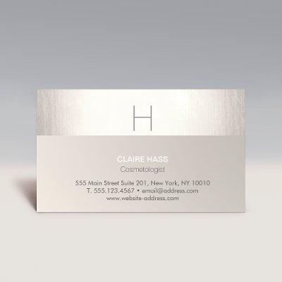 Elegant Modern Faux Silver Foil and Taupe Monogram