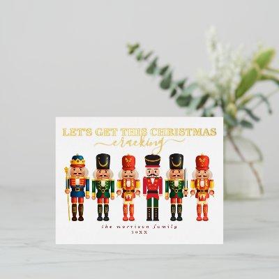 Elegant Modern Funny Colorful Nutcracker Christmas Foil Holiday Postcard