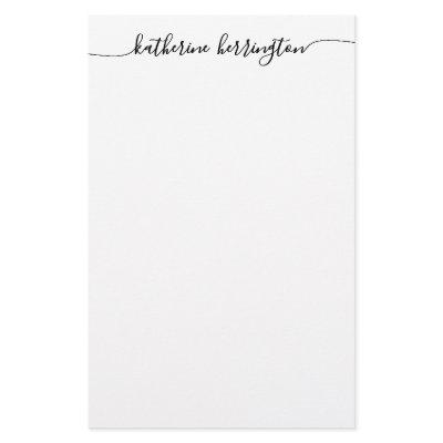 Elegant Modern Girly Swash Script Name Calligraphy Stationery