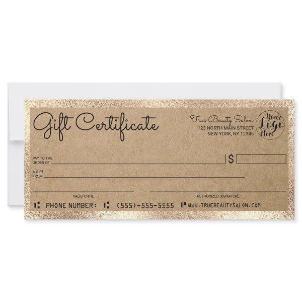 Elegant Modern Gold Kraft Check Gift Certificate